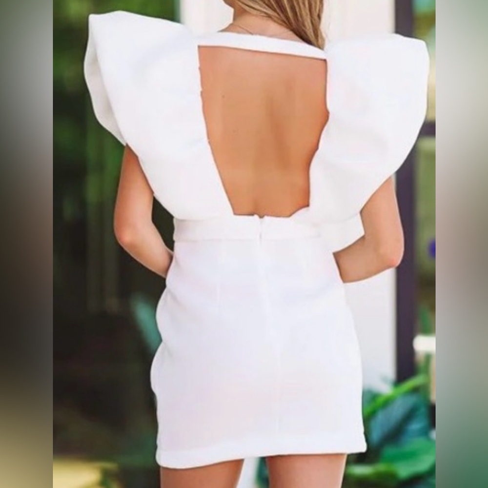 White Ruffled scuba dress - Picture 5 of 6